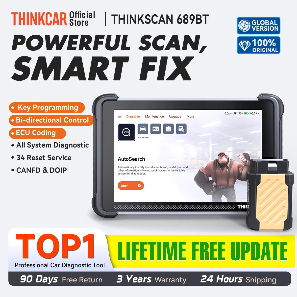 THINKCAR THINKSCAN 689BT Bi-directional Car Diagnostic Tool CANFD DOIP ECU Coding Life Free 34 Resets Full Systems Obd2 Scanner Car Mobile World