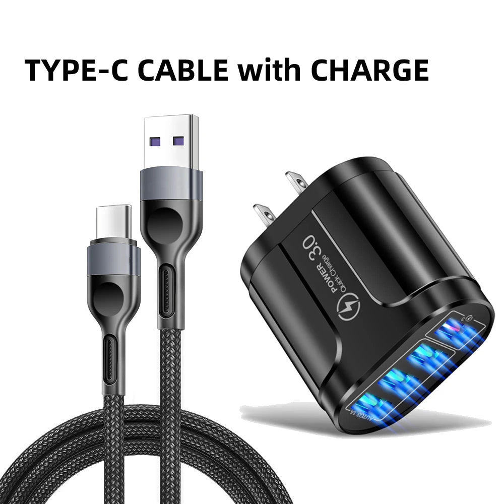 4 USB 45W USB Charger Fast Charge QC 3.0 Wall Charging For iPhone 12 11 Samsung Xiaomi Mobile 4 Ports EU US Plug Adapter Travel Car Mobile World