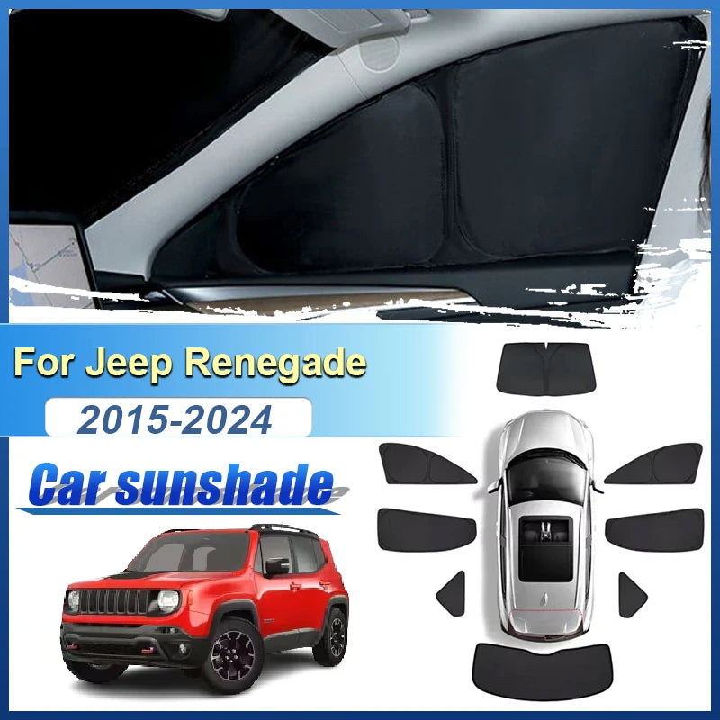 Car Sunshade For Jeep Renegade BU 2015-2024 Heat Insulation Shade Sun Protection Anti-UV Sunshade Privacy Black Auto Accessories