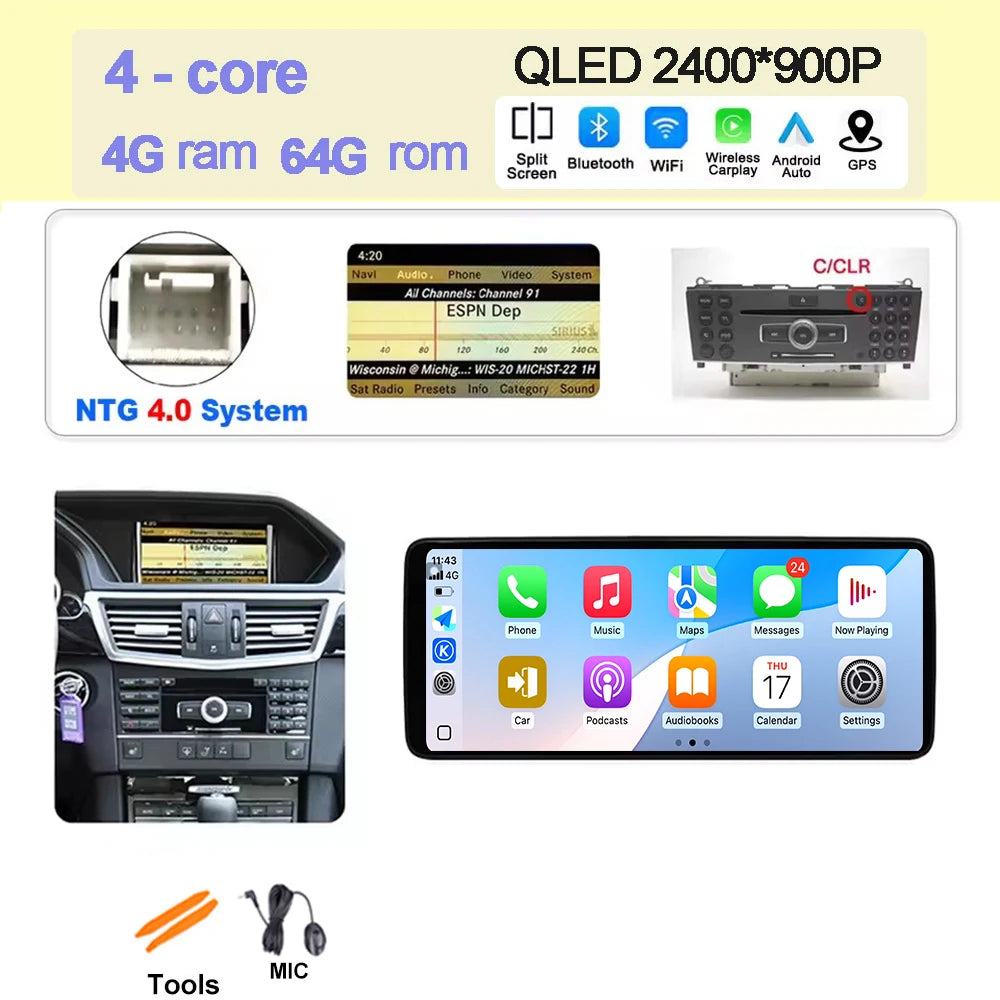 Wireless Carplay Car Radio Multimedia For Mercedes Benz E Class W212 2009 - 2016 QLED Screen 4G Android 15 Auto Accessories Ster CM World