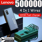 Lenovo 120W 50000mAh High Capacity Power Bank 4 in 1 Cables Super Fast Charging Power Bank Portable Charger For iPhone Samsung Car Mobile World