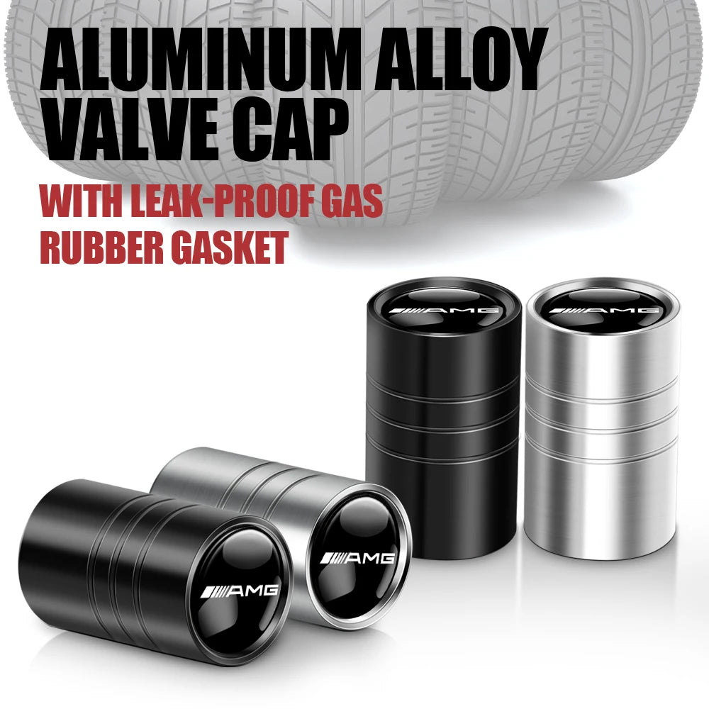 4Pcs Metal Stying Car Wheel Tire Air Valve Caps for AMG W140 W168 W169 W176 W177 GLS GLB EQC CLS SLK A200 GLK CLK A260 GLC CLG CM World