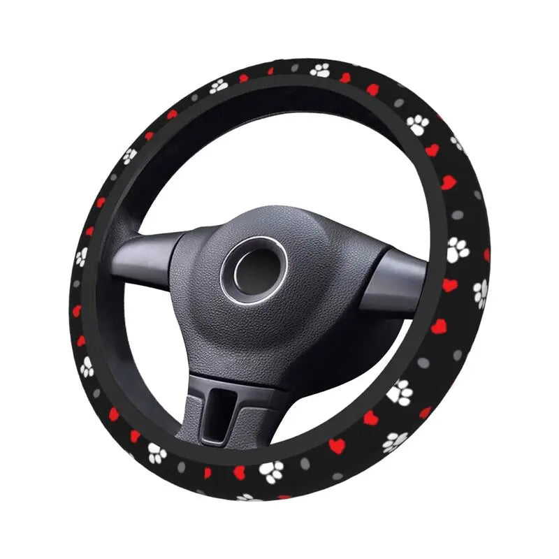 Dog Paw Love Heart Print Steering Wheel Cover Universal 15 Inches Anti Slip Neoprene Car Steering Wheel Protector for Women Men CM World