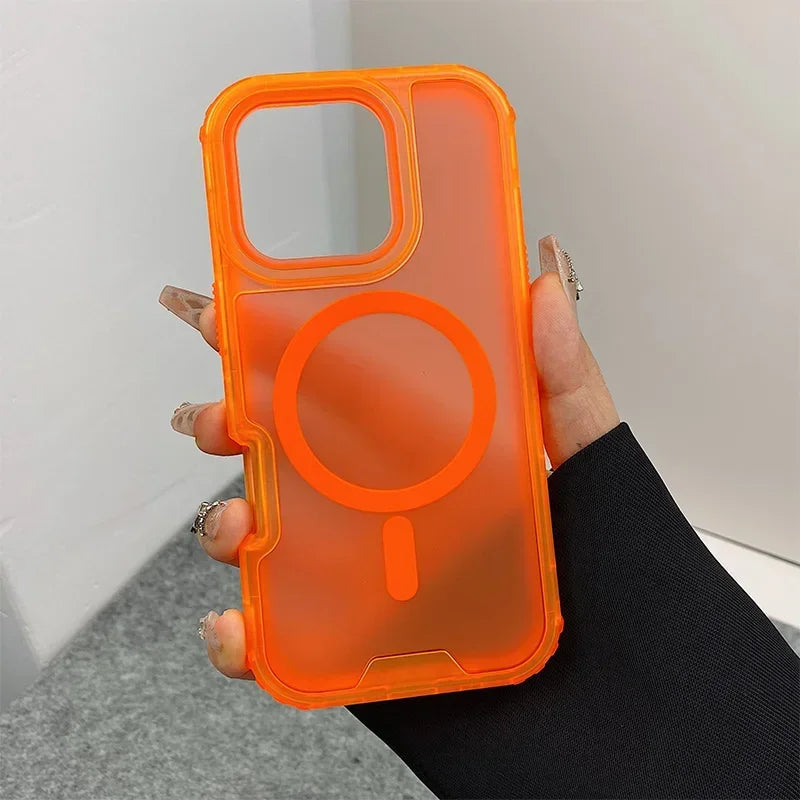 Trendy 3IN1 Magnetic Shockproof Case for IPhone 17 16 15 14 13 12 Pro Max Frosted Slim Clear Translucent Wireless Charging Cover Car Mobile World