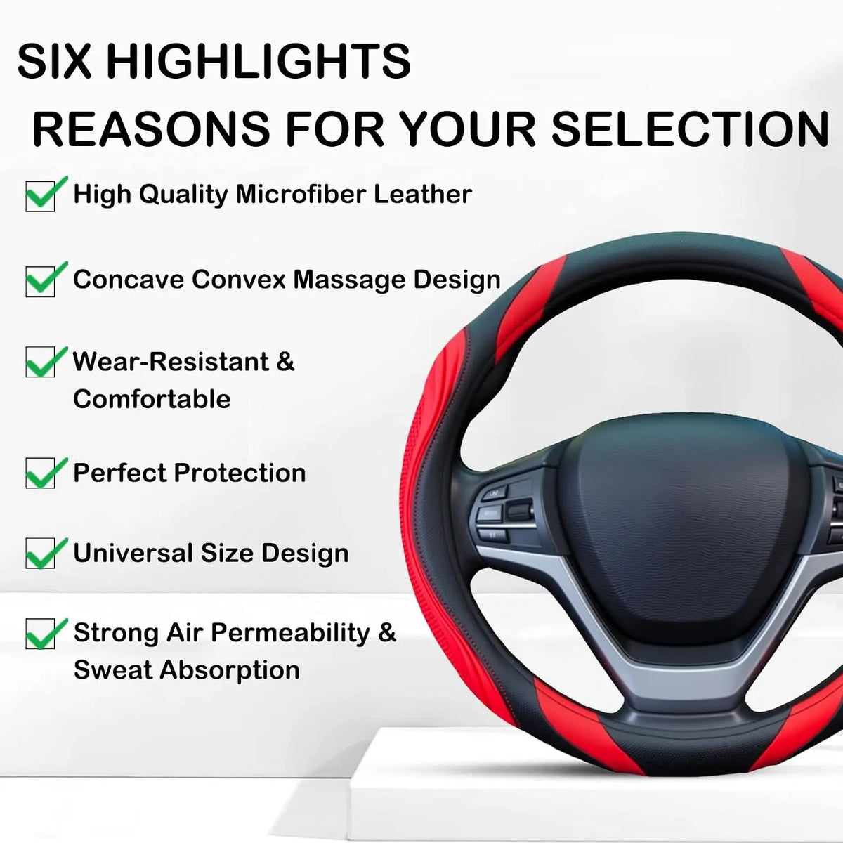 Concave Convex Massage Steering Wheel Cover 38cm Microfiber Leather Cover Non-Slip Breathable Car Steering Wheel Protector