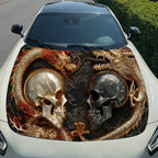 Twin Skull Dragon Charm Car Vinyl Wrap, PVC Material Waterproof Car Hood Sticker, Self-Adhesive Scratch-Resistant Stickers for E