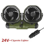 Hipacool 5V/12V/24V Car Dual-Head Fan 2 Speeds Wind 360° Rotatable Vehicle Cooling Fan USB Cigarette Lighter Fan Summer Cooler CM World