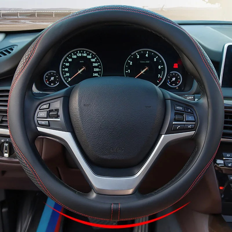 Leather Car Steering Wheel Cover Universal Steering Wheel Covers Car Accessories Interior Non-slip Steering Wheel Grip O/D Type CM World