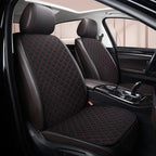 Universal Car Seat Cushion with Backrest Beige Linen Diamond Quilted Four Seasons Breathable Non-slip Auto Seat Cover Protector