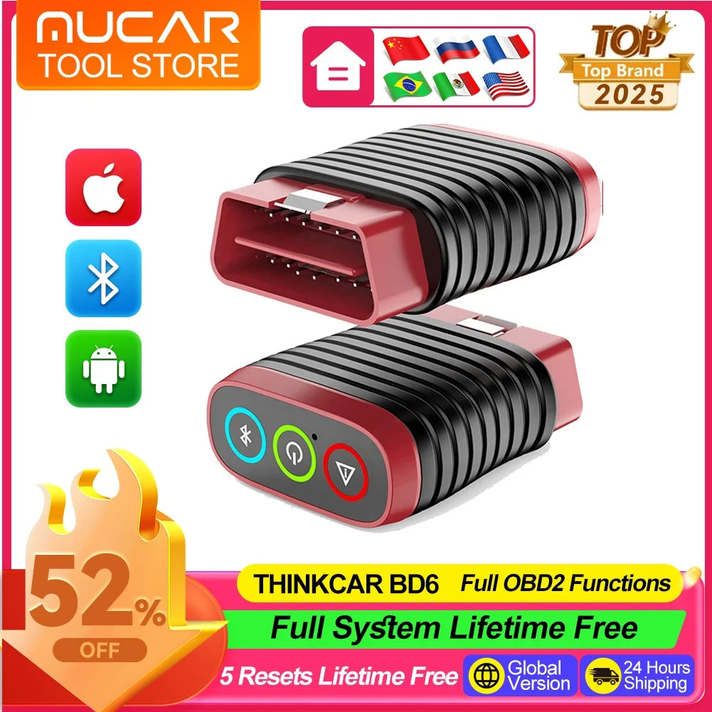 Thinkcar BD6 OBD2 Scanner Full System Diagnostic Tool 5 Reset Lifetime Free Wireless Car Code Reader For Android Iphone VS BT200