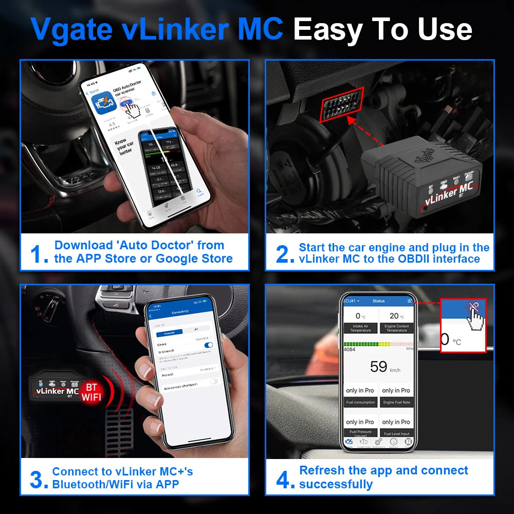 Vgate VLinker MC+ ELM 327 V2.2 OBDII Bluetooth 4.0 Car Scanner OBD2 WiFi Auto Diagnostic Tool ELM327 OBD 2 ODB2 Bimmercode