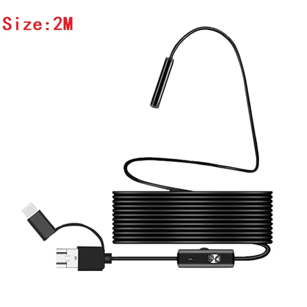 7mm 3-in-1 Endoscope Camera IP67 Waterproof 6 LED Adjustable USB Android Flexible Inspection Borescope Camera for Phone PC CM World