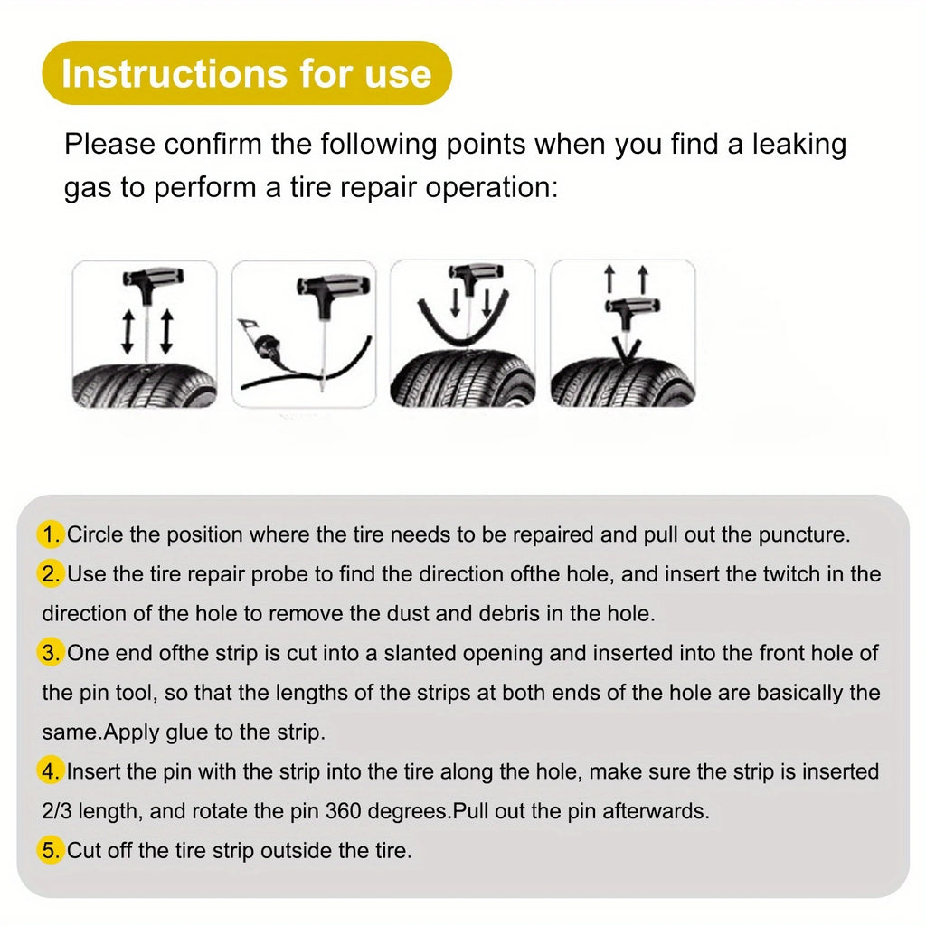 Universal Emergency Tire Repair Kit - Powerful Glue Complete Tools for All Vehicles Car/Motorcycles/Trucks Compact Portable Case CM World