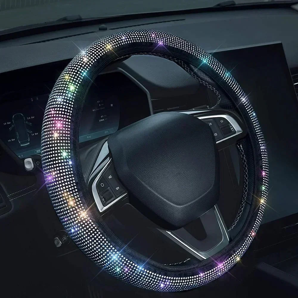 37/38cm Car Steering Wheel Cover Universal Bling Diamond Rhinestones Elasticity Interior Car Accessories for Four Seasons CM World
