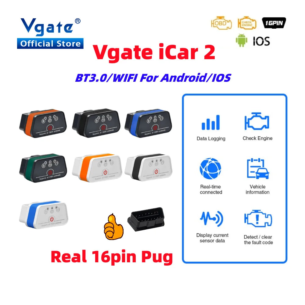 Vgate ICar2 OBD2 OBD 2 Scanner ELM327 WIFI Bluetooth Auto Diagnostic Car Code Reader OBD 2 ELM 327 V2.2 ICar 2 Scan Tool