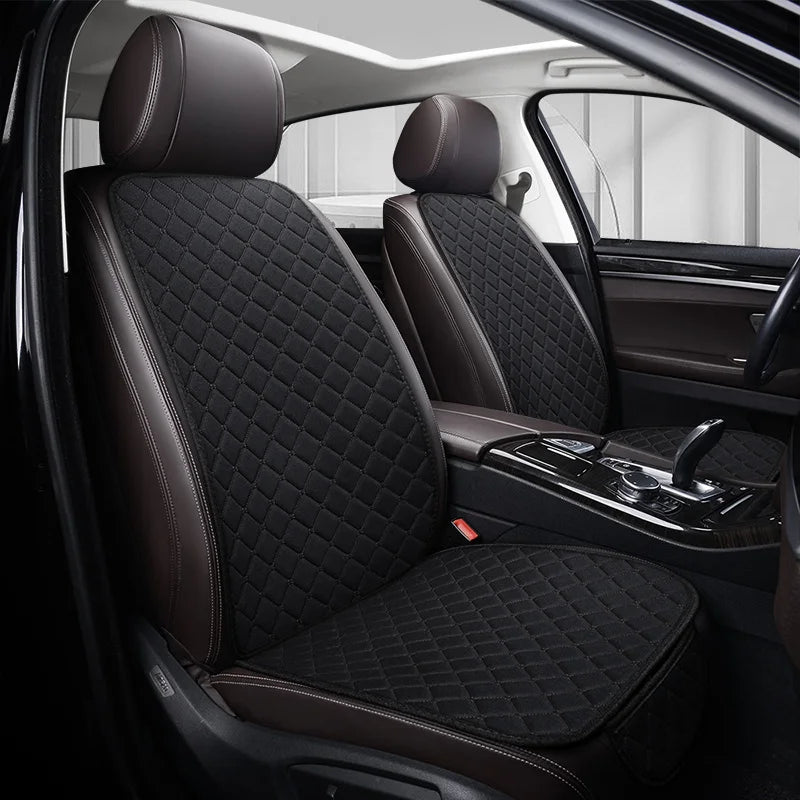 Universal Car Seat Cushion with Backrest Beige Linen Diamond Quilted Four Seasons Breathable Non-slip Auto Seat Cover Protector