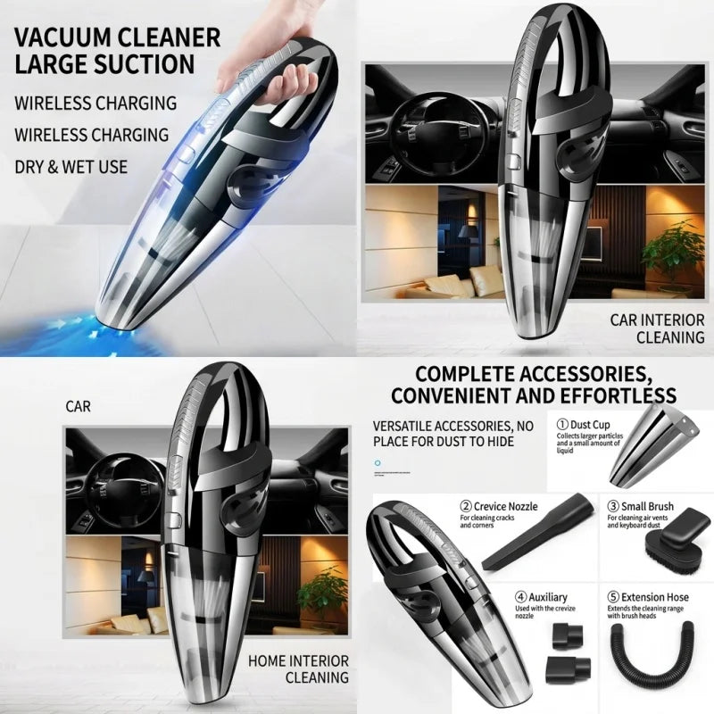 120W High Power Car Vacuum Cleaner Cordless Handheld Strong Suction Wet Dry Portable Auto Dust Collector Household Cleaner