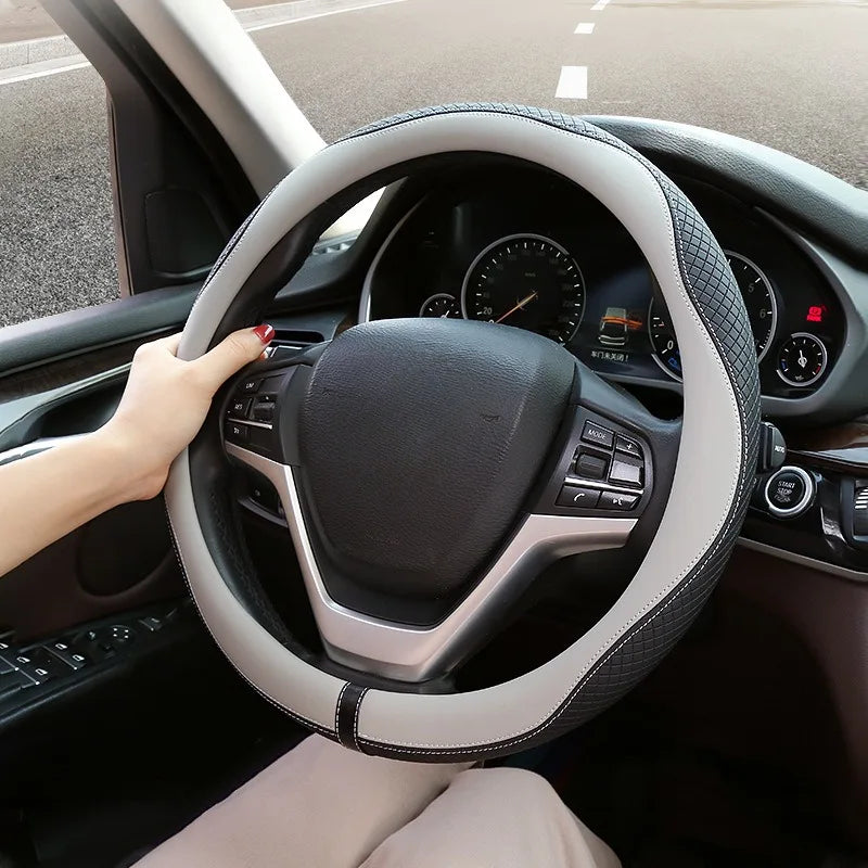 Leather Car Steering Wheel Cover Universal Steering Wheel Covers Car Accessories Interior Non-slip Steering Wheel Grip O/D Type CM World