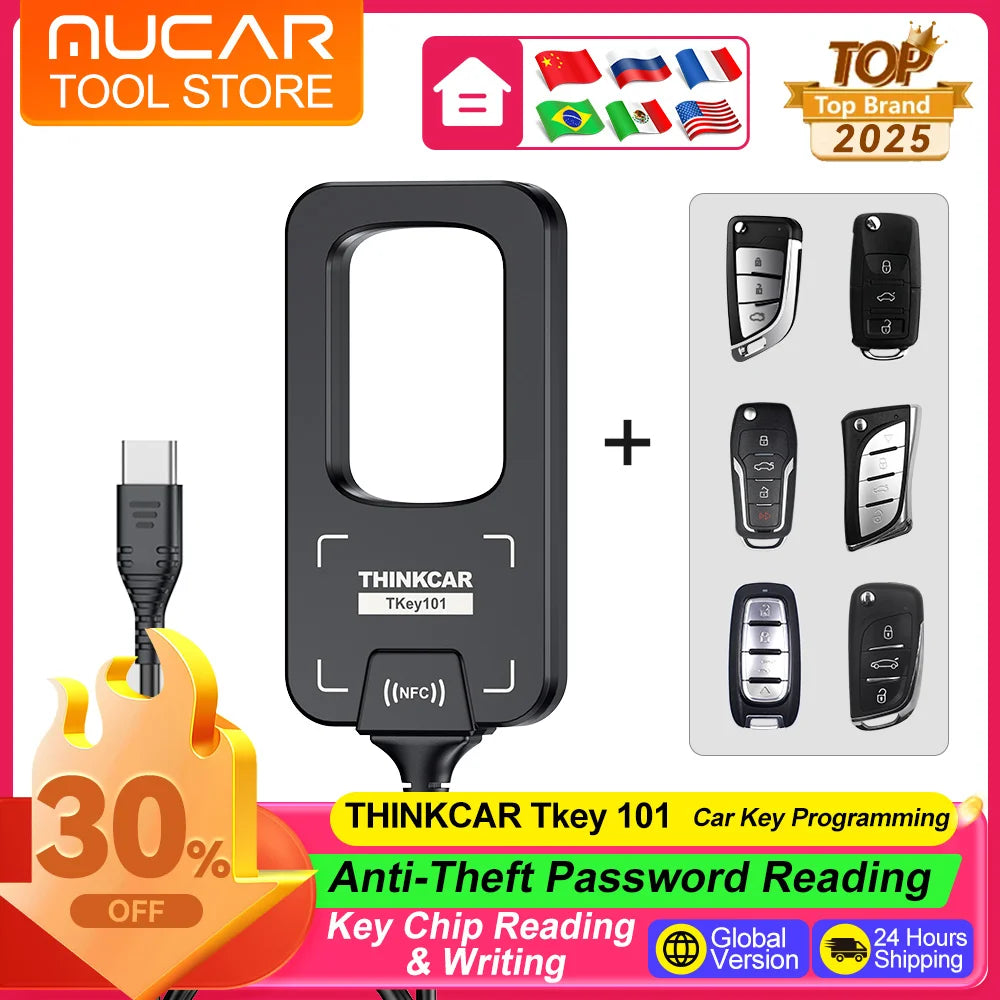 THINKCAR Tkey 101 Car Key Programmer With 6 Keys Frequency Detection Car Remote Control Key Tools For THINKCAR 689BT MUCAR 892BT CM World