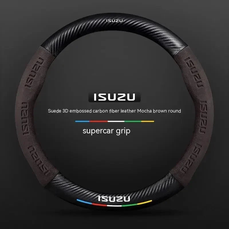 Suede Carbon fiber anti-slip Car Steering Wheel Cover For ISUZU D-MAX V-CROSS mu-X TAGA  Interior fittings CM World