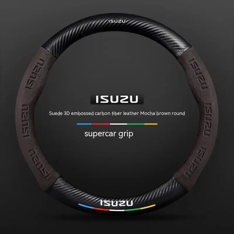 Suede Carbon fiber anti-slip Car Steering Wheel Cover For ISUZU D-MAX V-CROSS mu-X TAGA  Interior fittings CM World