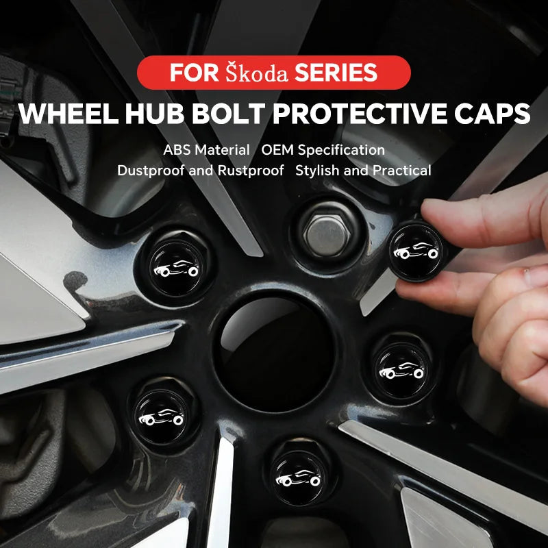 For Skoda 20Pcs Black Car Wheel Caps Bolts Automotive Wheel Hub Nut Protective Cap Rust Proof Waterproof Cap Tire Nut Caps CM World