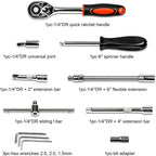 46 Pieces 1/4 Inch Metric Ratchet Socket Wrench Set with Extension Bar, Portable Repair Tools for Auto & Household Use