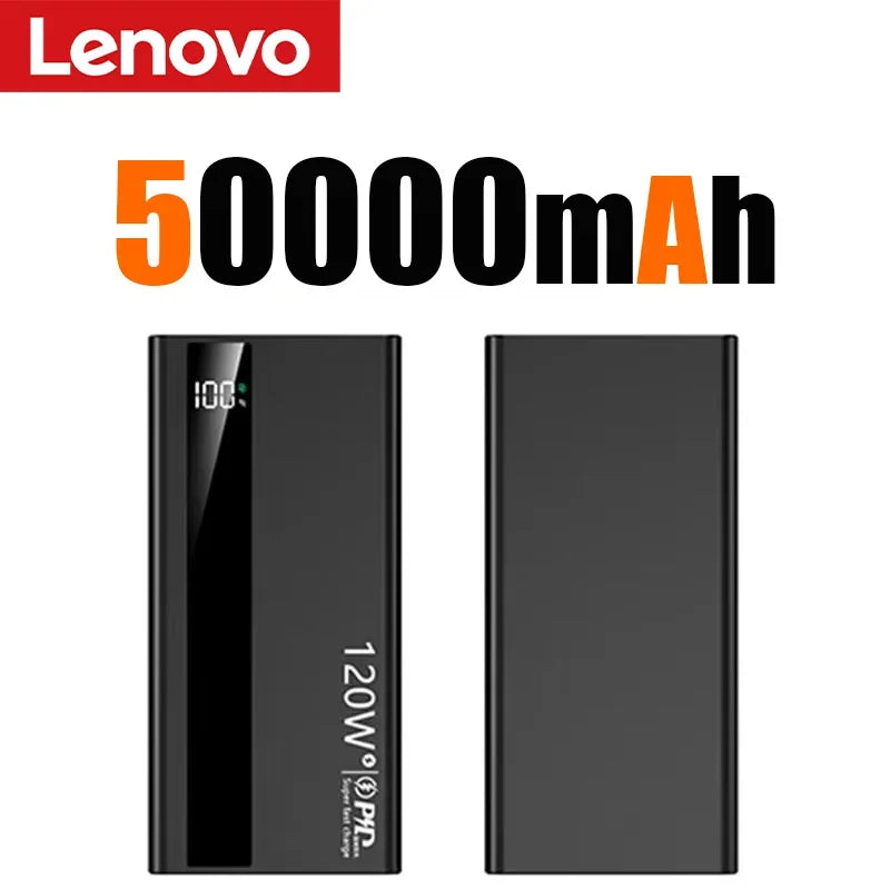 Lenovo 500000mAh 120W Super Fast Charging Power Bank High Capacity External Battery Portable Battery Charger For iPhone Samsung Car Mobile World