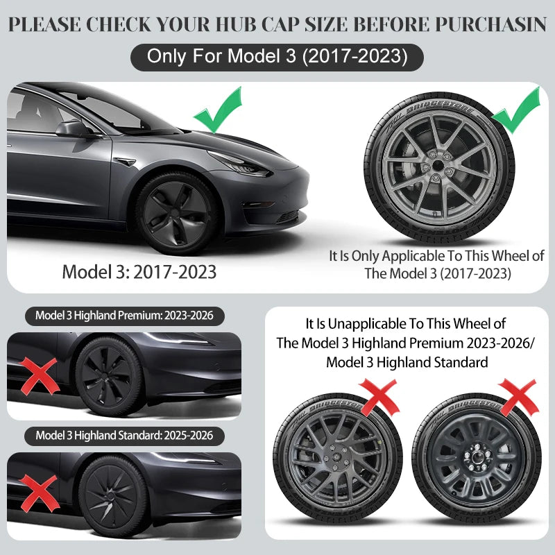 TSLLUG 4PCS Wheel Hub Caps For Tesla Model 3 18" Aero Wheels 2017-2023 18-inch Turbine Style Car Wheel Hubcap Accessories