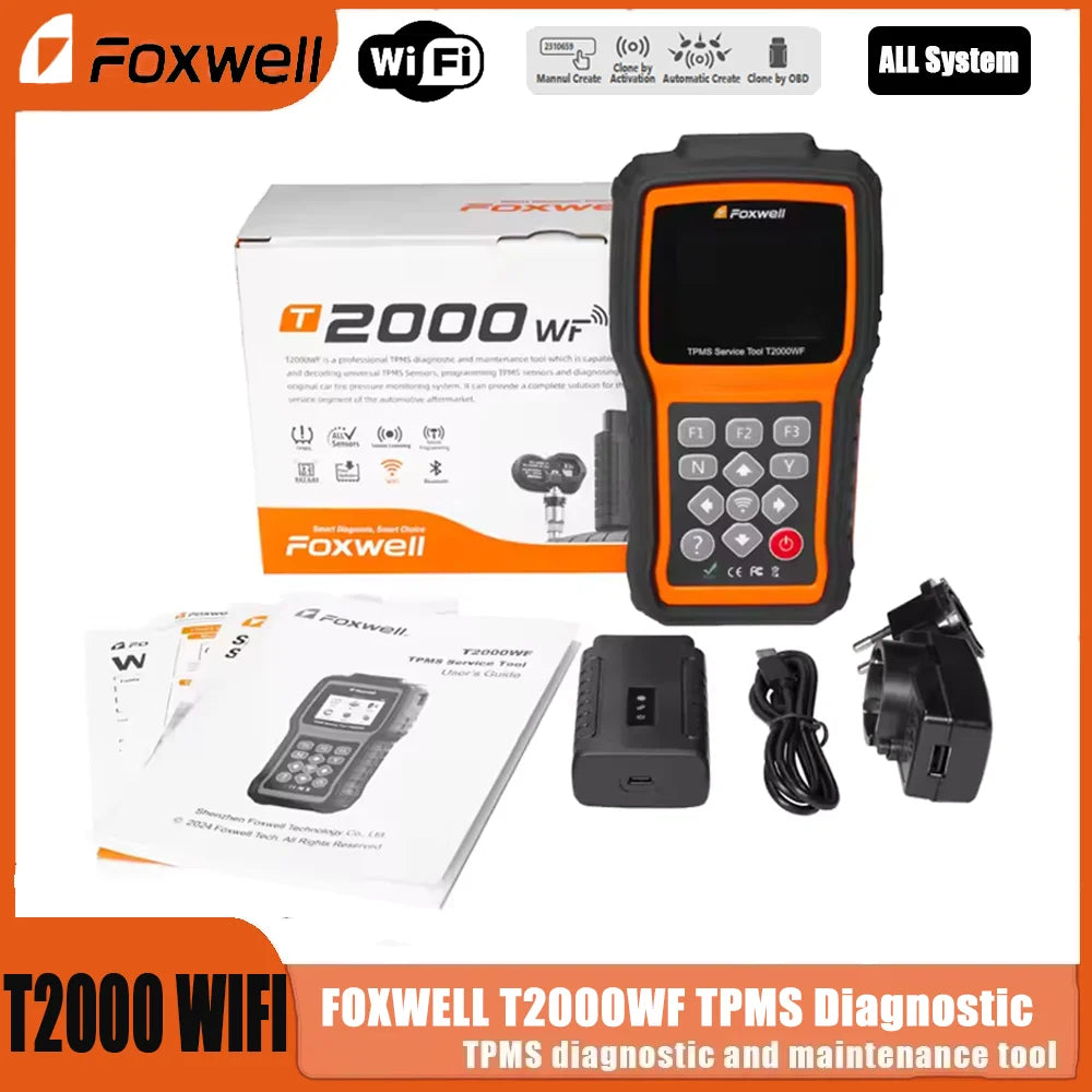 Foxwell T2000 WF TPMS Diagnostic Tool OBD2 Scanner 315/433MHz Sensor Activator Programmer with Free Update for Ford Toyota Car Mobile World