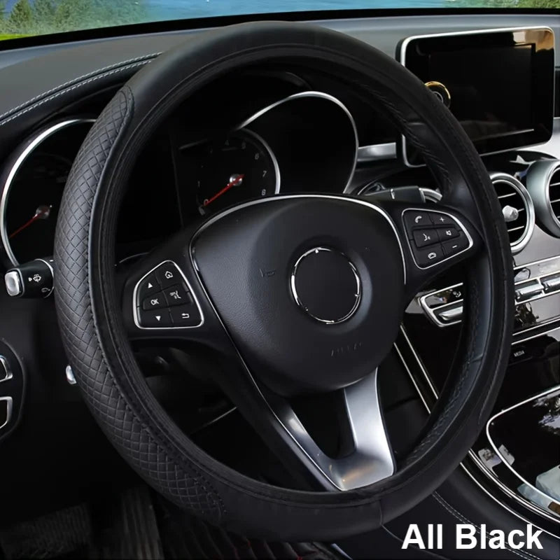 37-39CM Steering Wheel Cover Anti Slip Breathable Steering Cover Universal Microfiber Leather Steer Wheel Protector CM World
