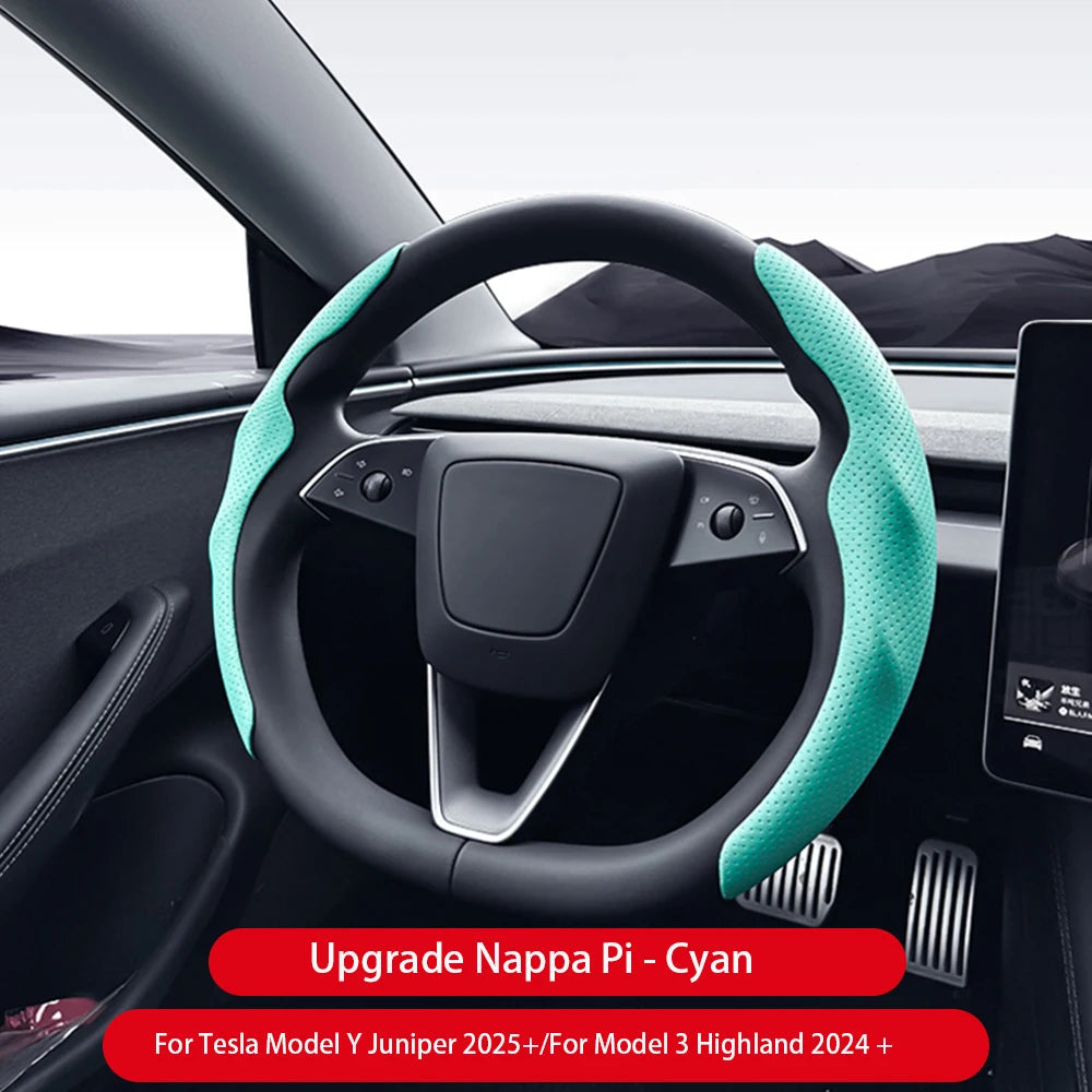 For Tesla Model 3/Y Highland Juniper2025 Steering Wheel Cover Carbon Fiber Leather Anti-Fur Sport Steering Wheel Car Accessories CM World