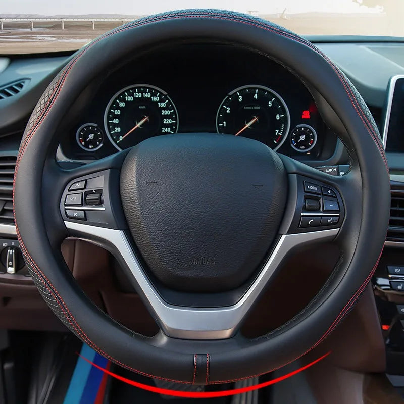 Leather Car Steering Wheel Cover Universal Steering Wheel Covers Car Accessories Interior Non-slip Steering Wheel Grip O/D Type CM World