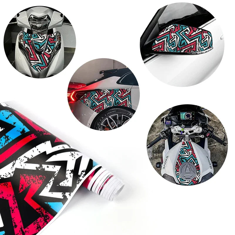 Cartoon Graffiti Painting Car Film Wrap Waterproof Modification Cover Scratches Stickers for Auto Bicycle Motorcycle Skateboard Car Mobile World
