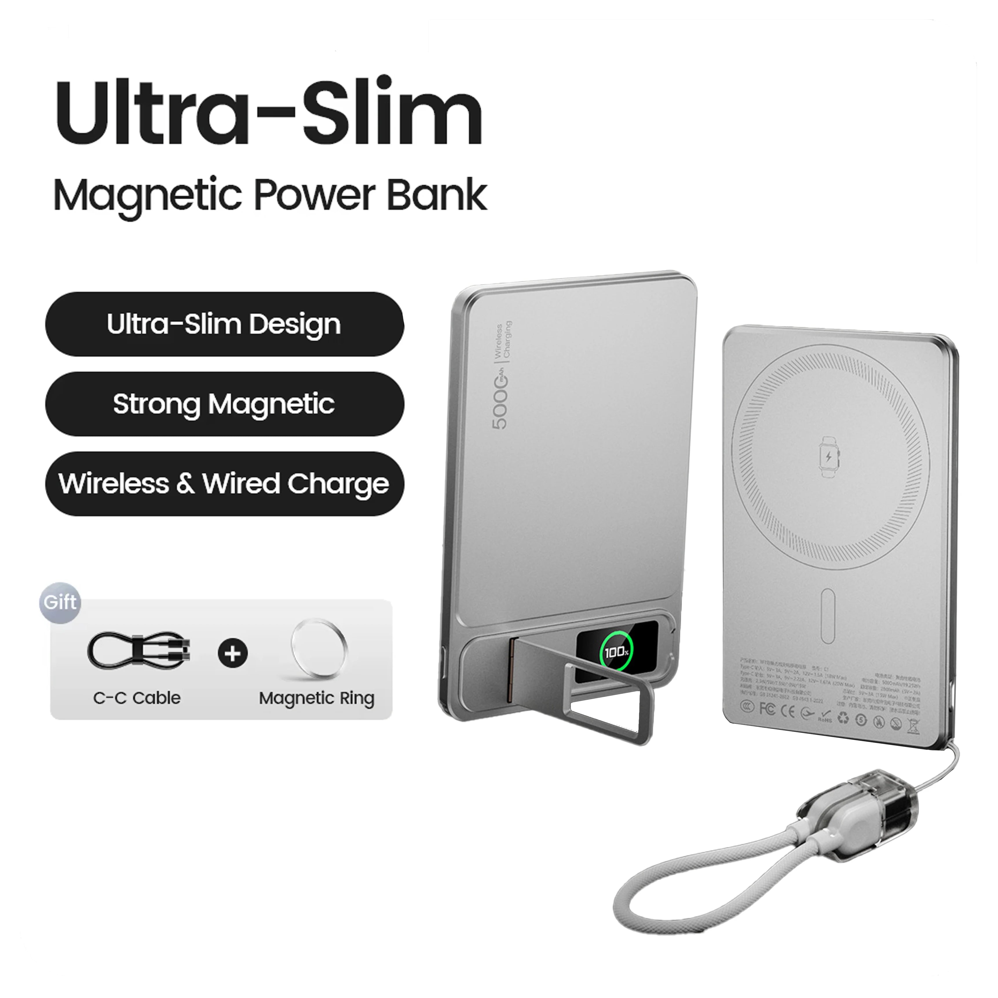 10000mAh Slim Power Bank for MagSafe,Magnetic Wireless 20W Fast Charging Portable External Battery For iPhone 12-17 Pro Samsung Car Mobile World