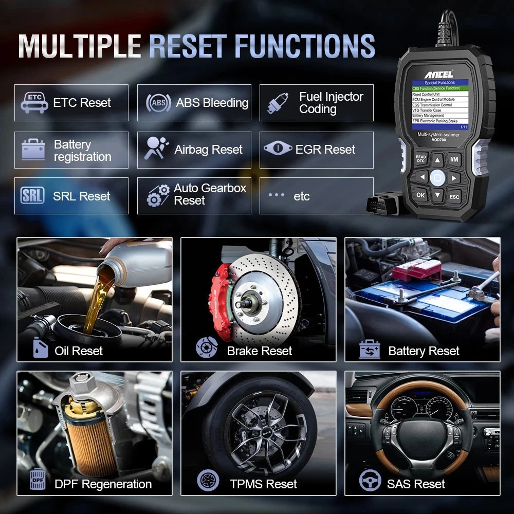 ANCEL OBD2 Scanner VOD700 ABS Bleeding Injector Oil ETC BMS EPB TPMS D.PF Reset for Volvo Car Code Reader Diagnostic Scan Tool Car Mobile World
