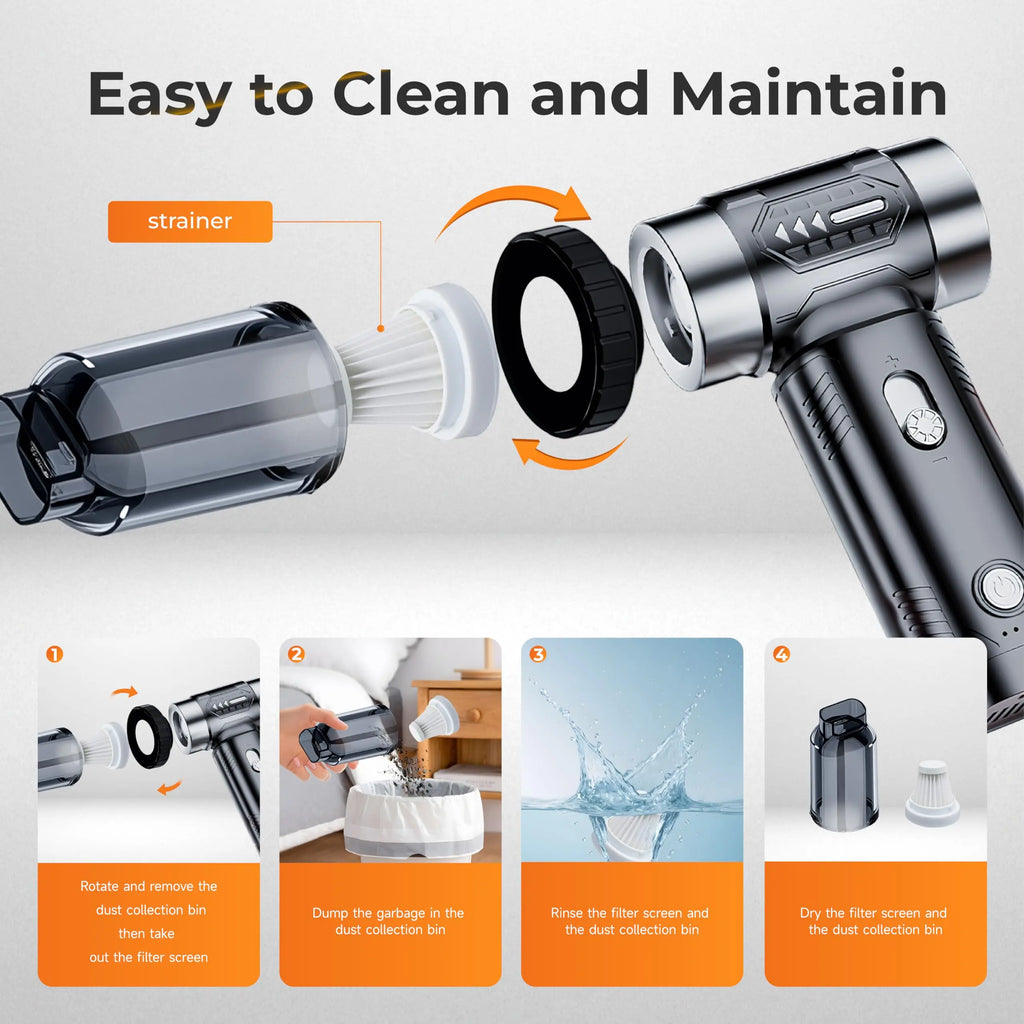 Portable Cordless Handheld Car Vacuum Cleaner, 16000Pa Rechargeable Mini Vacuum with Air Blower & Pump, for Home Office Pet Hair