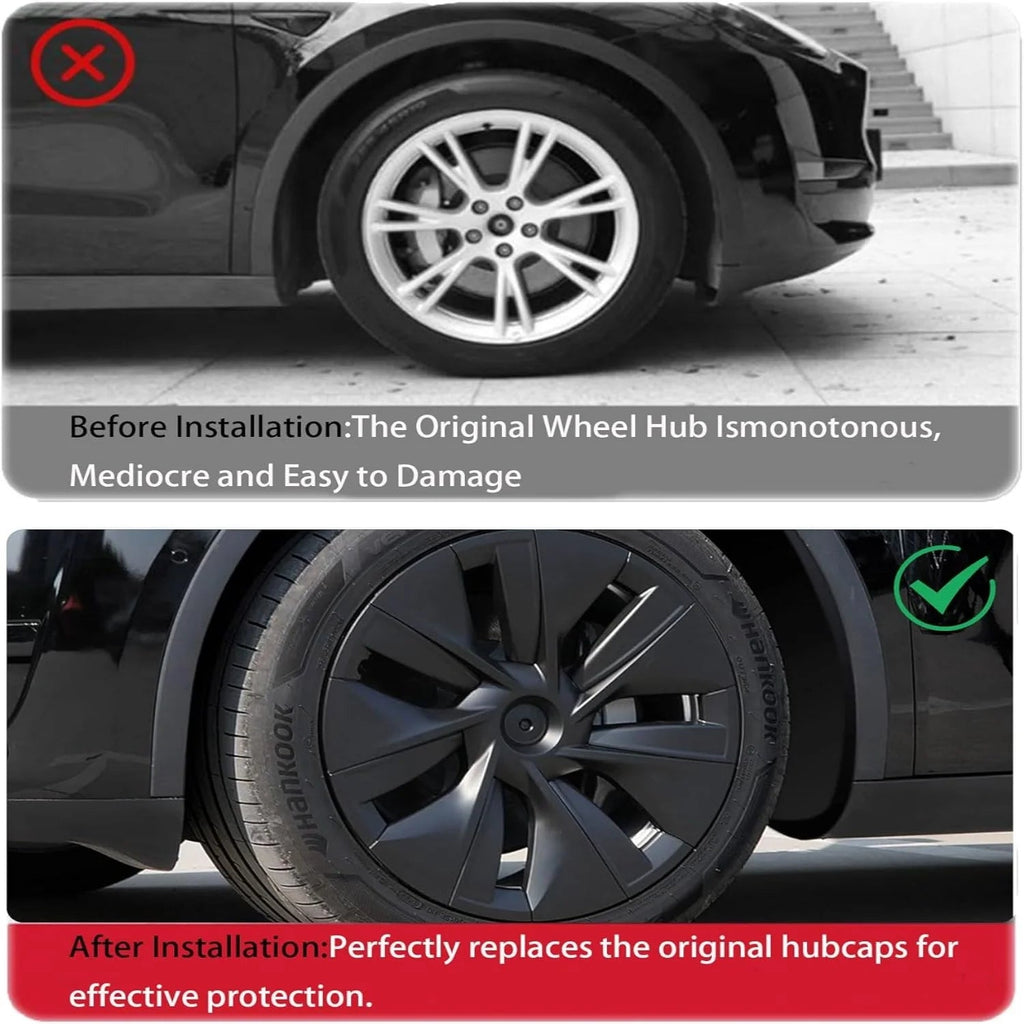 Wheel Covers 19 Inch for Tesla Model Y 2024 Hubcaps Compatible Tesla Model Y Accessories 2024 2023 2022 2021 4 Pcs Rim Protector CM World