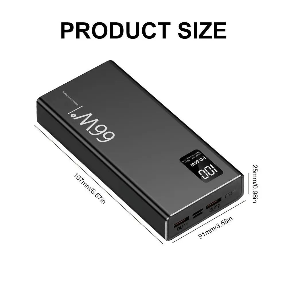 66W 20000mAh Fast Charger Power Bank Portable Battery Charger USB Two-way Quick Charging for iPhone Xiaomi Huawei Samsung Car Mobile World