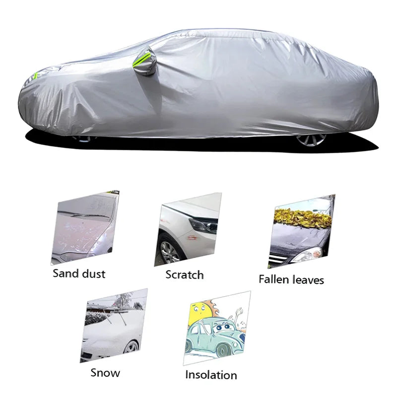 190T Polyester Taffeta Full Car Cover Silver Coated Outdoor Sunshade Rain Full Body Shell For Hatchback Sedan Exterior Parts
