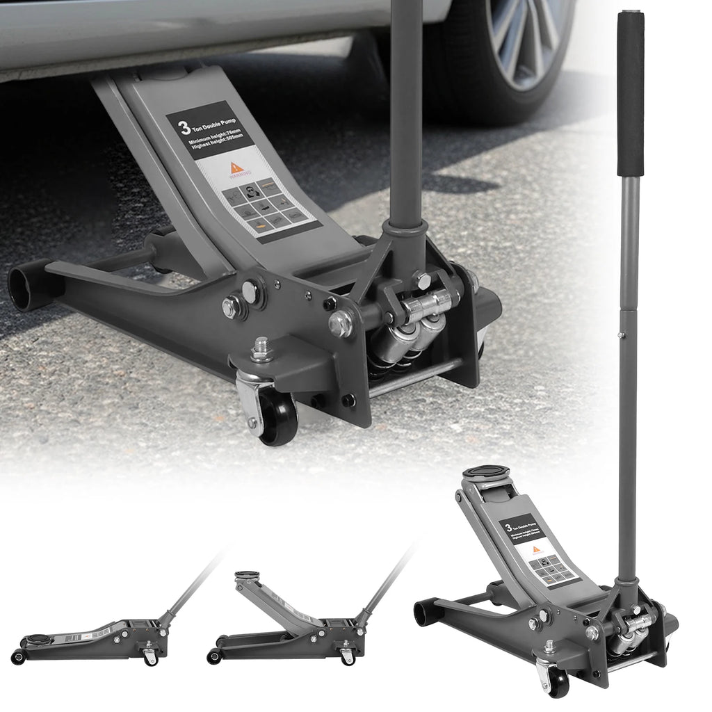 3T Dual Pumps Hydraulic Lift with Big Wheels Adjustable Off Road Jack Rust Proof For Small Cars & Trucks CM World