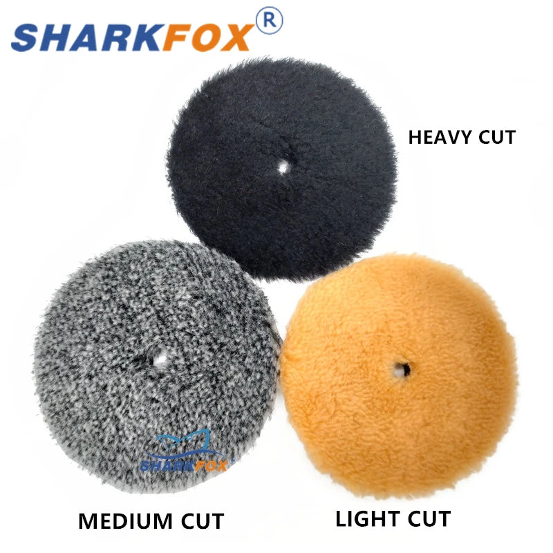 Sharkfox 5/6Inch High Density Lambs Woollen Polish buffing Pad Wool Polishing Pad for Car Polisher Wool Pad