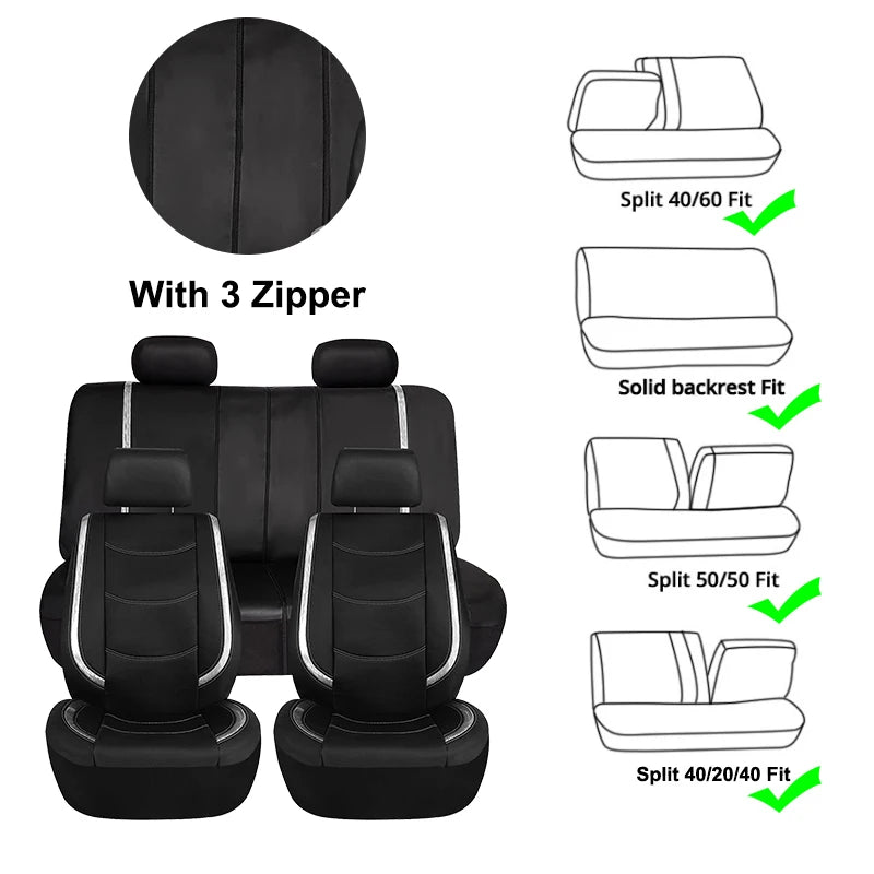 AUTO PLUS Car Seat Covers Artificial Leather With Bright PVC Sheet With 3 Zipper Car Accessories Interior Seat Cushion Protector CM World