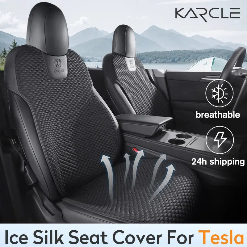 Karcle Car Seat Cushion For Tesla Model Y 2020-2024 5-Seat Ice Silk Car Seat Cover Breathable Summer Car Interior Accessories Car Mobile World