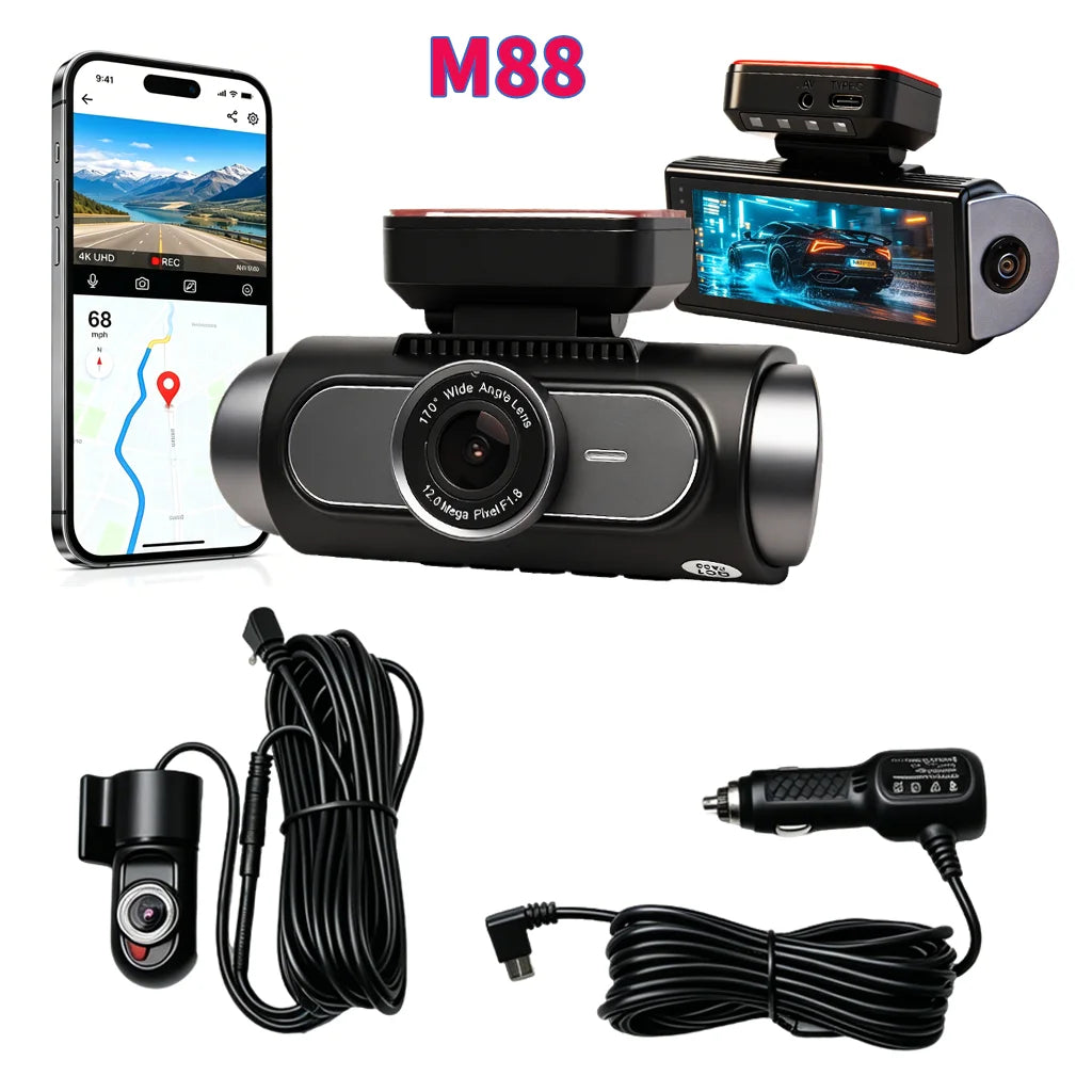4K 4-CHs Dash Cam WiFi GPS, Front Rear Left Right Car Video Recorder, 24H Parking Monitoring Night Vision Dashcam Supercapacitor
