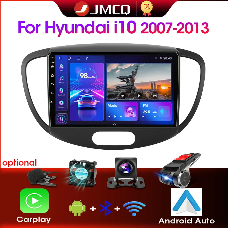 JMCQ 2 Din Car Radio For Hyundai i10 2007 2008 2009 2010-2013 Stereo Multimedia Player Android 12 4G GPS Navigation 2din Carplay CM World