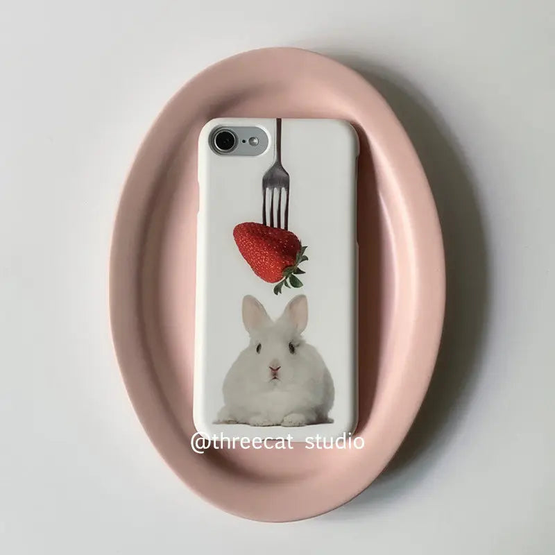 Korean Ins Fork Strawberry Rabbit Jelly Phone Case For iPhone 17 Air 16 Pro Max 15 14 Plus 13 Pro Shockproof Silicone Back Cover
