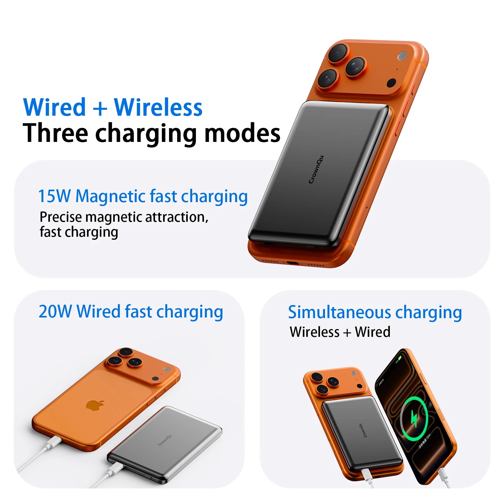 Metal Magnetic Wireless Power Bank 20W USB-C Fast Charging Protable External Battery for iPhone 17 16 15 14 13 12 Smartphone Car Mobile World