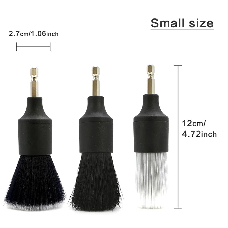 3 PCS Car Detail Drill Brush Set Boar Bristle Brush for Interior Cleaning Crevice