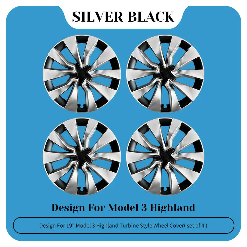 TSLLUG 4PCS 19 Inch Wheel Hub Caps For Tesla Model 3 Highland 2024-2026 Turbine Car Wheel Hubcap Accessories Full Edge Wrapping